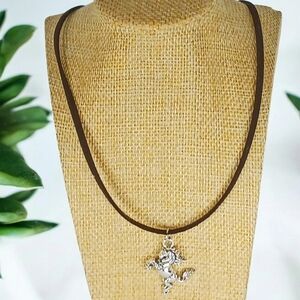 Silver Stallion Medallion Necklace Brown Suede Cord Earthy Neutral Westerncore